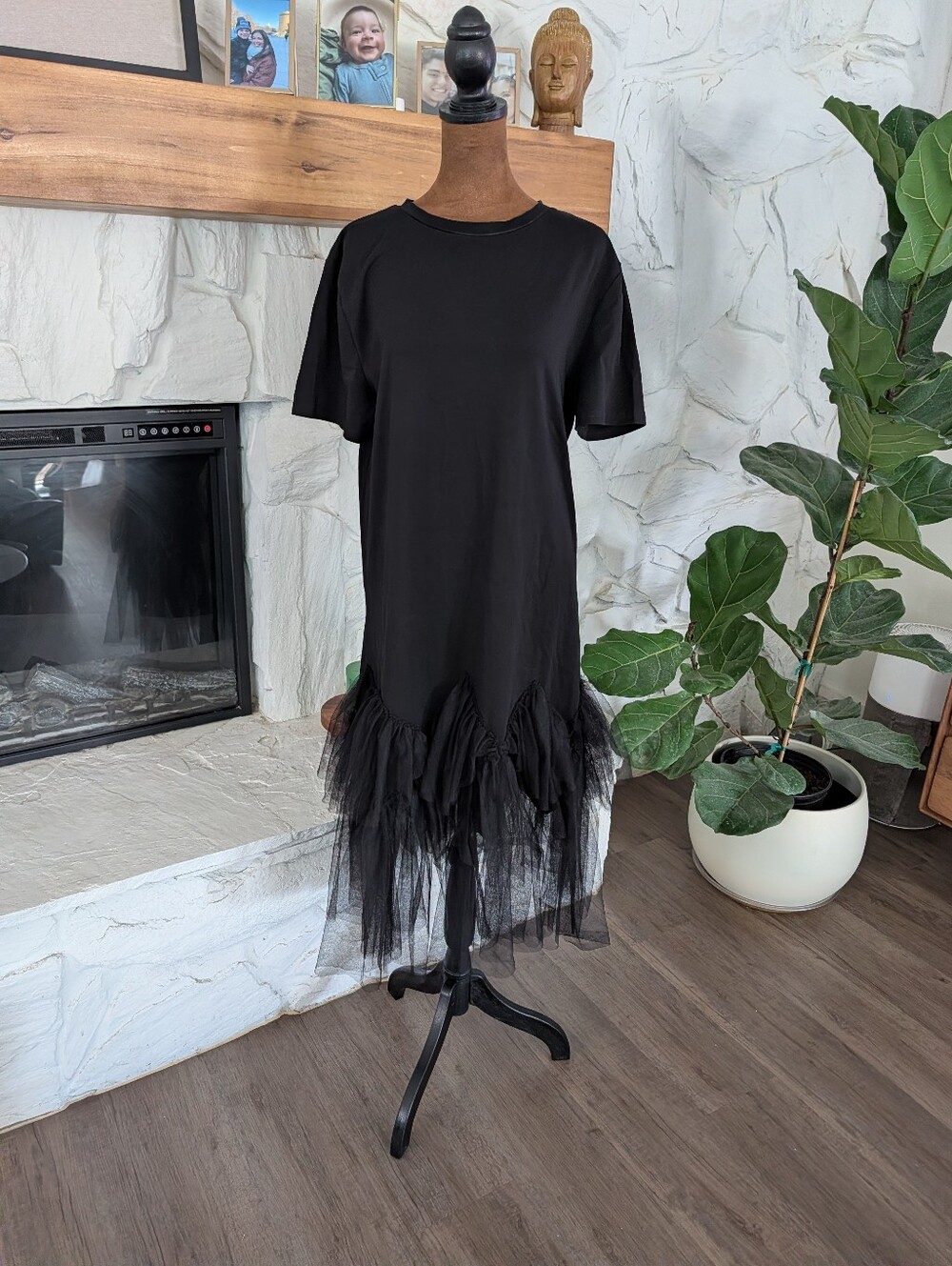Cute TShirt Dress With Tulle Black Tulle